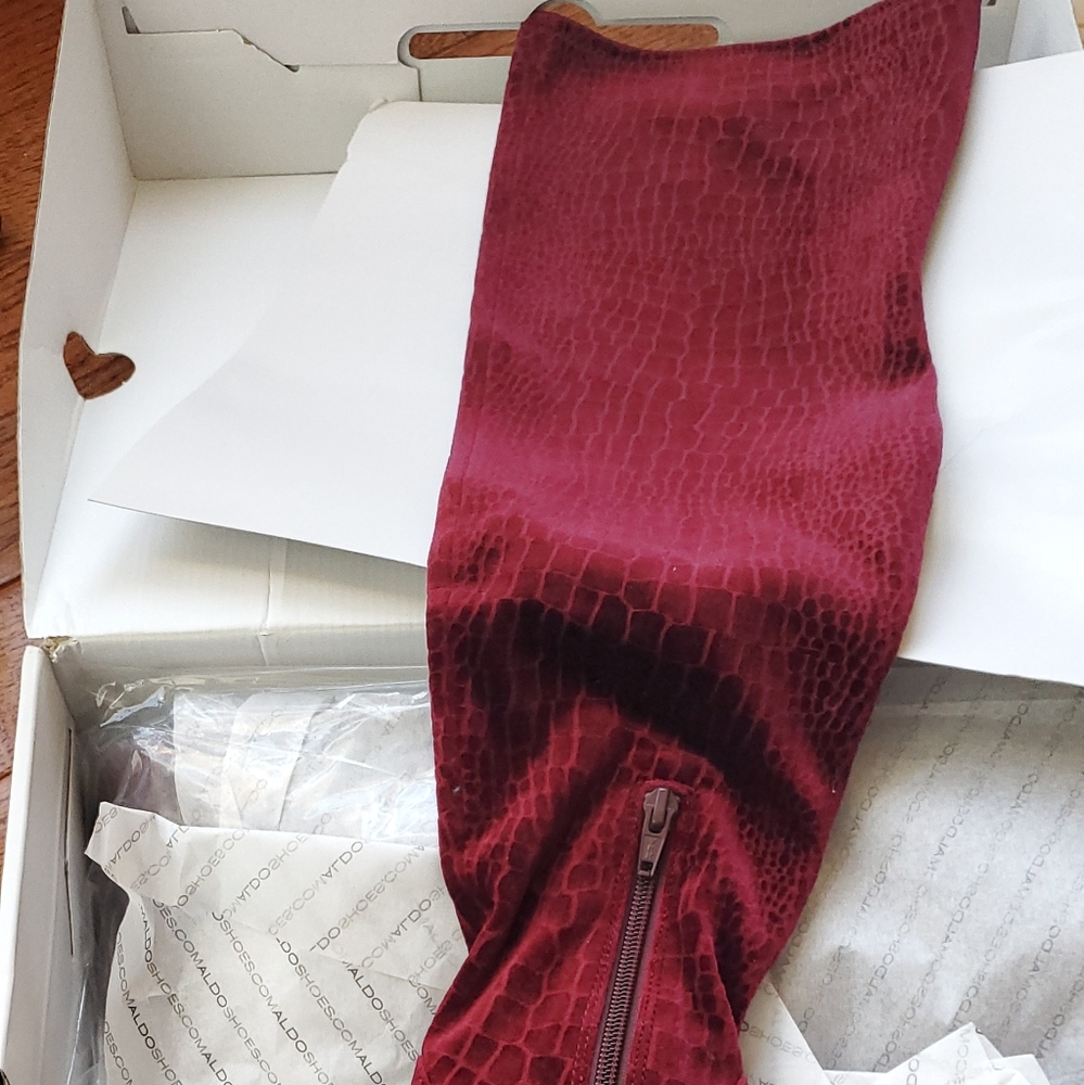 Red Tenesha Velvet Over The Knee Boots - Picture 6 of 8